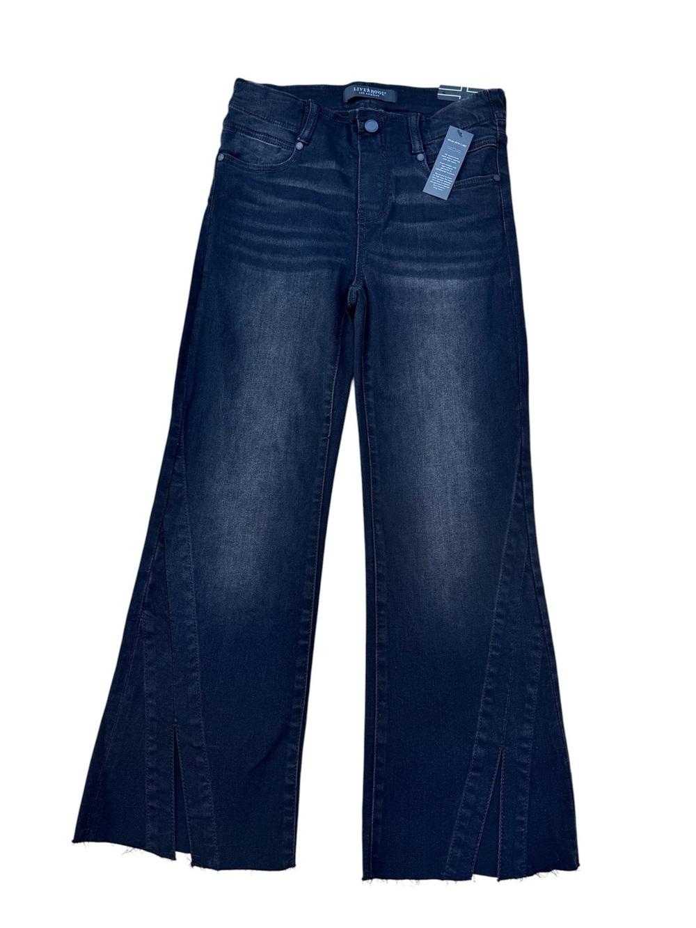 Liverpool Gia Glider Crop Jeans Split Raw Hem Black Stretch Denim 4/27P Pull On